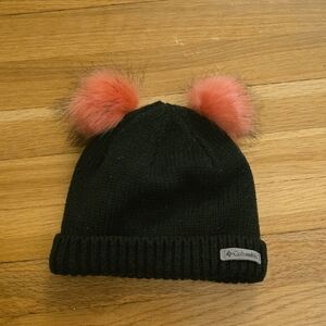 Columbia Black Hat with Coral Pom Poms